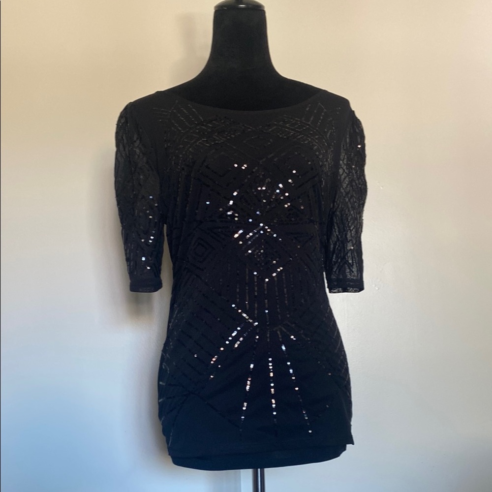 White House Black Market Elegant Black Sequin Top